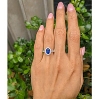 2.06 Ct. Blue Sapphire and Natural Diamond Pave Ring, 18K White Gold Life Style