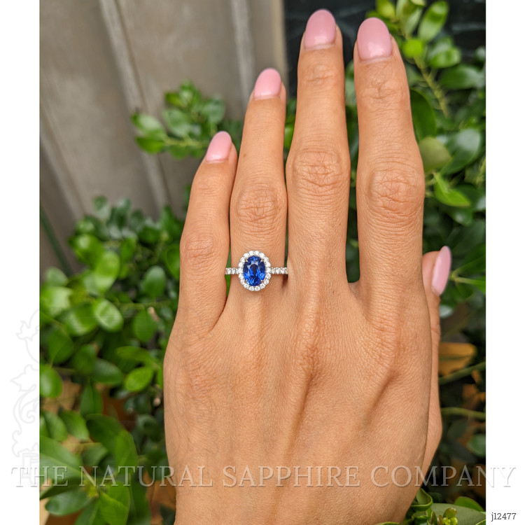 2.06 Ct. Blue Sapphire and Natural Diamond Pave Ring, 18K White Gold