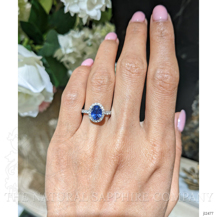 2.06 Ct. Blue Sapphire and Natural Diamond Pave Ring, 18K White Gold