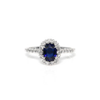 0.87 Ct. Blue Sapphire and Natural Diamond Pave Ring, 18K White Gold Video