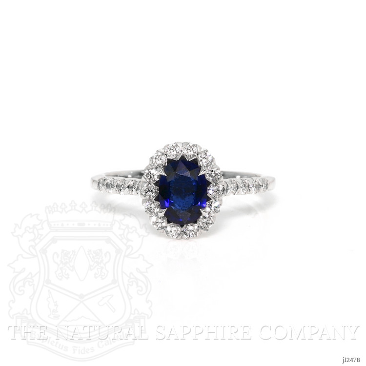 0.87 Ct. Blue Sapphire and Natural Diamond Pave Ring, 18K White Gold