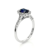 0.87 Ct. Blue Sapphire and Natural Diamond Pave Ring, 18K White Gold Image