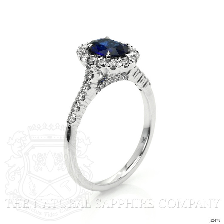 0.87 Ct. Blue Sapphire and Natural Diamond Pave Ring, 18K White Gold