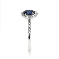 0.87 Ct. Blue Sapphire and Natural Diamond Pave Ring, 18K White Gold Image