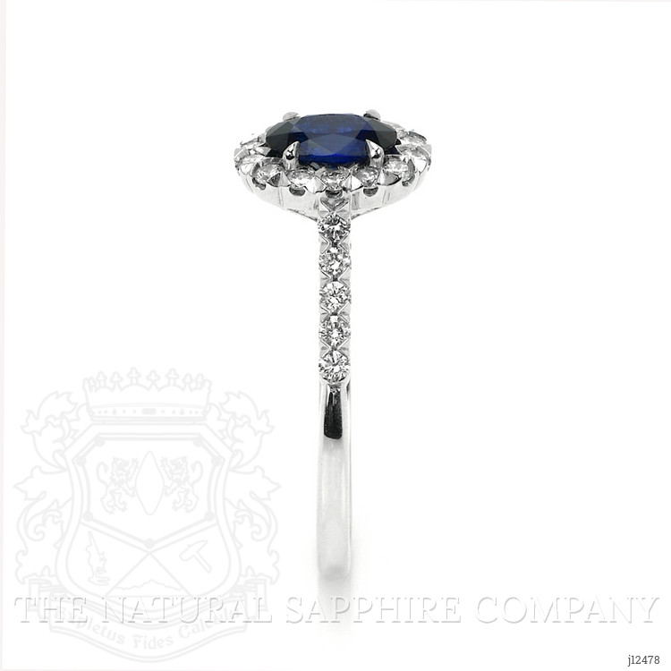 0.87 Ct. Blue Sapphire and Natural Diamond Pave Ring, 18K White Gold