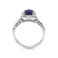0.87 Ct. Blue Sapphire and Natural Diamond Pave Ring, 18K White Gold Image