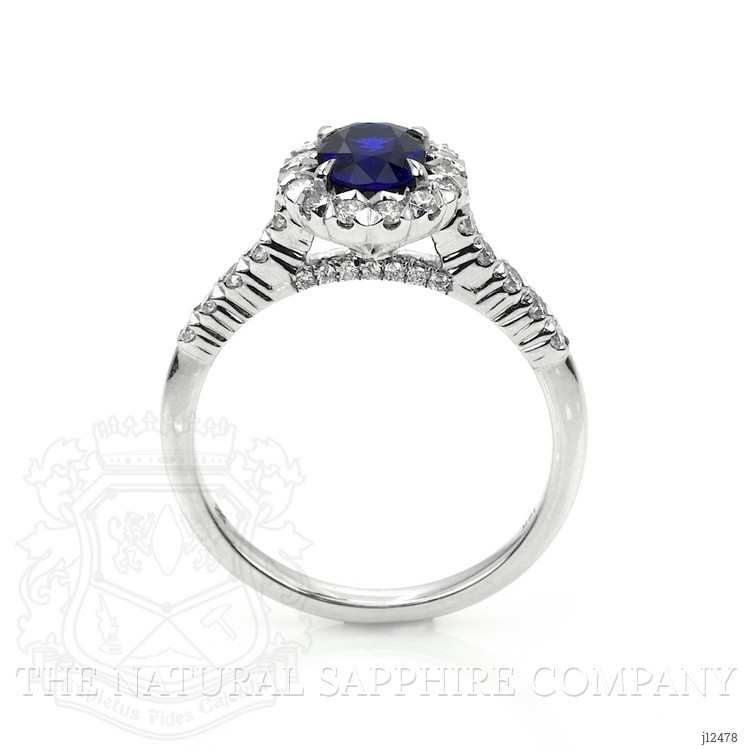 0.87 Ct. Blue Sapphire and Natural Diamond Pave Ring, 18K White Gold