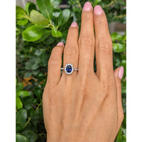 0.87 Ct. Blue Sapphire and Natural Diamond Pave Ring, 18K White Gold Life Style