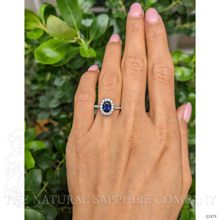 0.87 Ct. Blue Sapphire and Natural Diamond Pave Ring, 18K White Gold