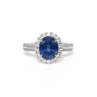 3.11 Ct. Blue Sapphire and Natural Diamond Pave Ring, 18K White Gold Video