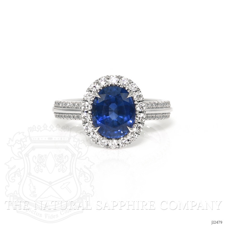 3.11 Ct. Blue Sapphire and Natural Diamond Pave Ring, 18K White Gold