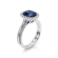 3.11 Ct. Blue Sapphire and Natural Diamond Pave Ring, 18K White Gold Image