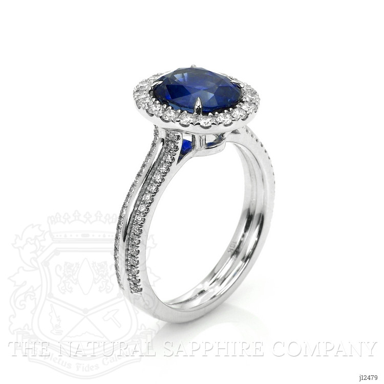 3.11 Ct. Blue Sapphire and Natural Diamond Pave Ring, 18K White Gold