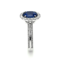 3.11 Ct. Blue Sapphire and Natural Diamond Pave Ring, 18K White Gold Image