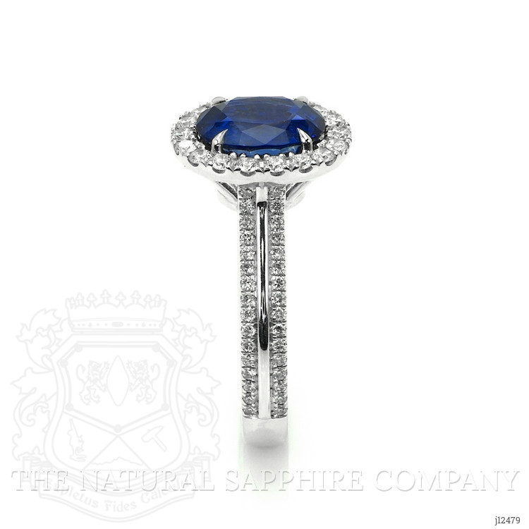 3.11 Ct. Blue Sapphire and Natural Diamond Pave Ring, 18K White Gold