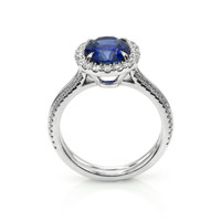 3.11 Ct. Blue Sapphire and Natural Diamond Pave Ring, 18K White Gold Image