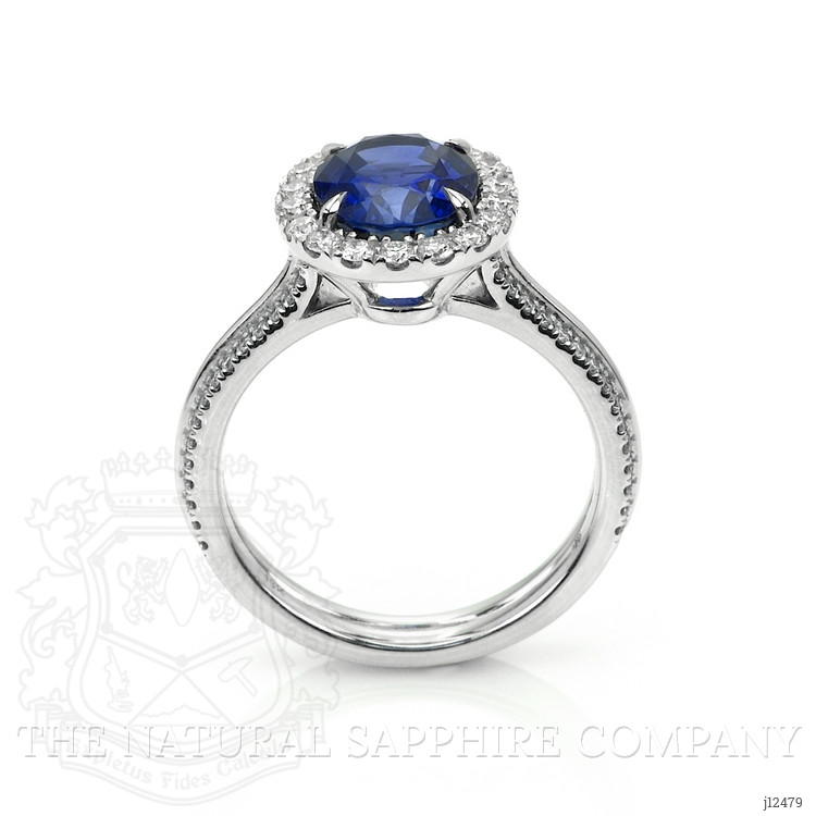 3.11 Ct. Blue Sapphire and Natural Diamond Pave Ring, 18K White Gold