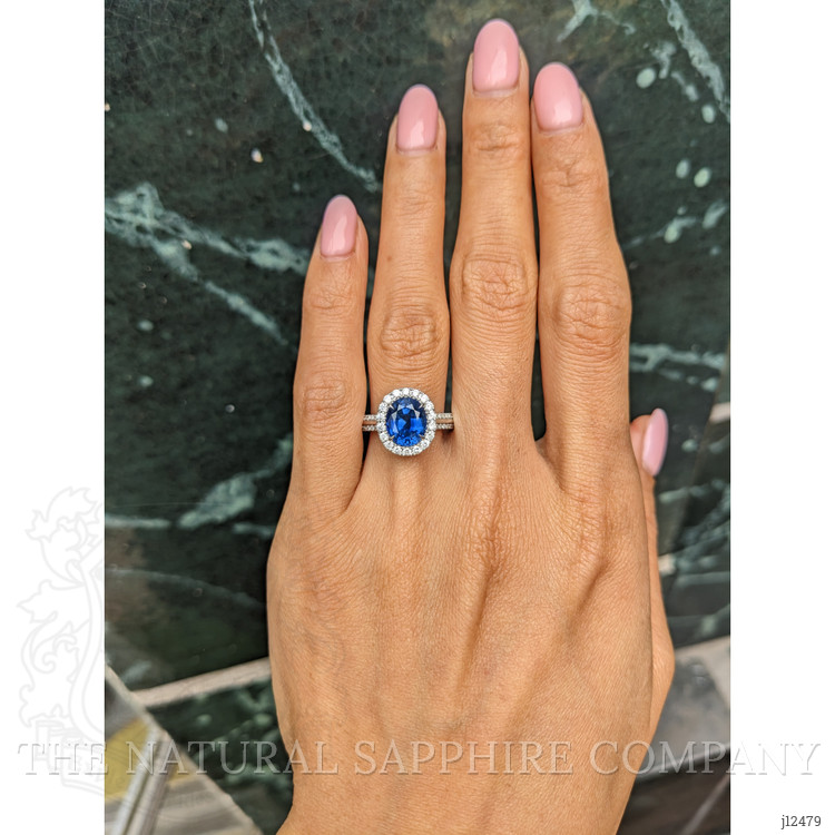 3.11 Ct. Blue Sapphire and Natural Diamond Pave Ring, 18K White Gold