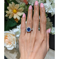 3.11 Ct. Blue Sapphire and Natural Diamond Pave Ring, 18K White Gold Life Style
