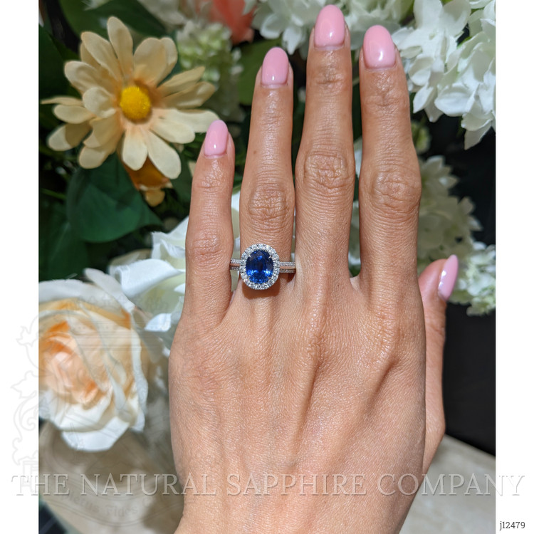 3.11 Ct. Blue Sapphire and Natural Diamond Pave Ring, 18K White Gold