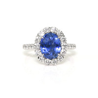 3.28 Ct. Blue Sapphire and Natural Diamond Pave Ring, 18K White Gold Video