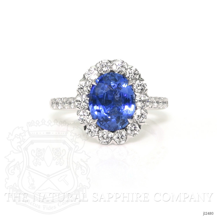 3.28 Ct. Blue Sapphire and Natural Diamond Pave Ring, 18K White Gold