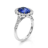 3.28 Ct. Blue Sapphire and Natural Diamond Pave Ring, 18K White Gold Image