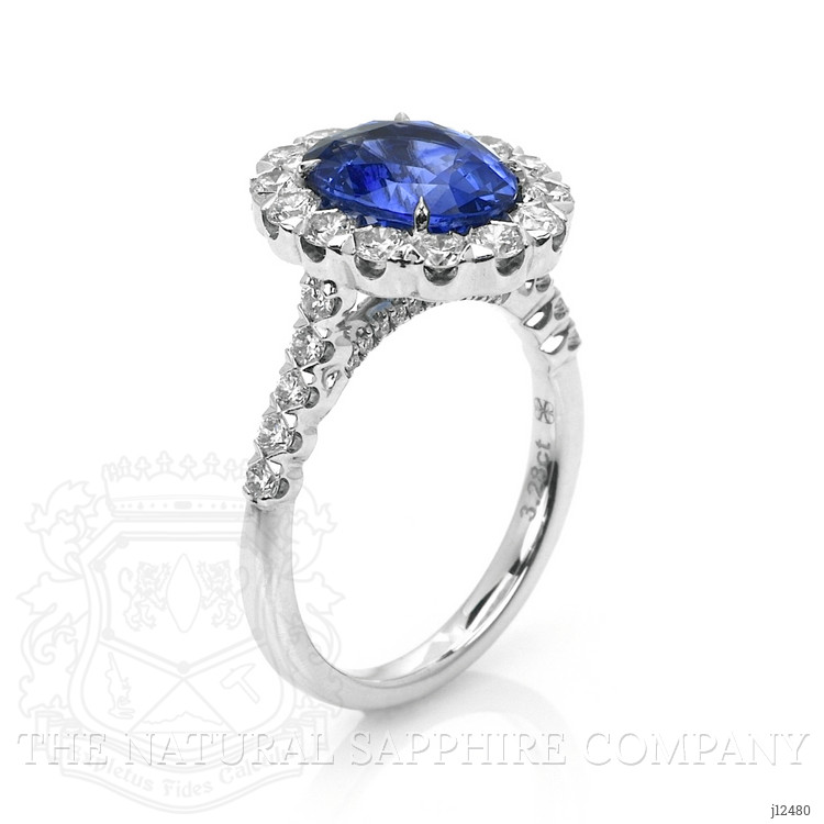 3.28 Ct. Blue Sapphire and Natural Diamond Pave Ring, 18K White Gold