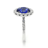 3.28 Ct. Blue Sapphire and Natural Diamond Pave Ring, 18K White Gold Image