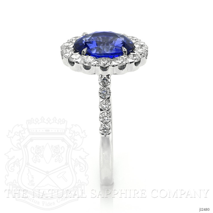 3.28 Ct. Blue Sapphire and Natural Diamond Pave Ring, 18K White Gold