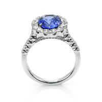 3.28 Ct. Blue Sapphire and Natural Diamond Pave Ring, 18K White Gold Image