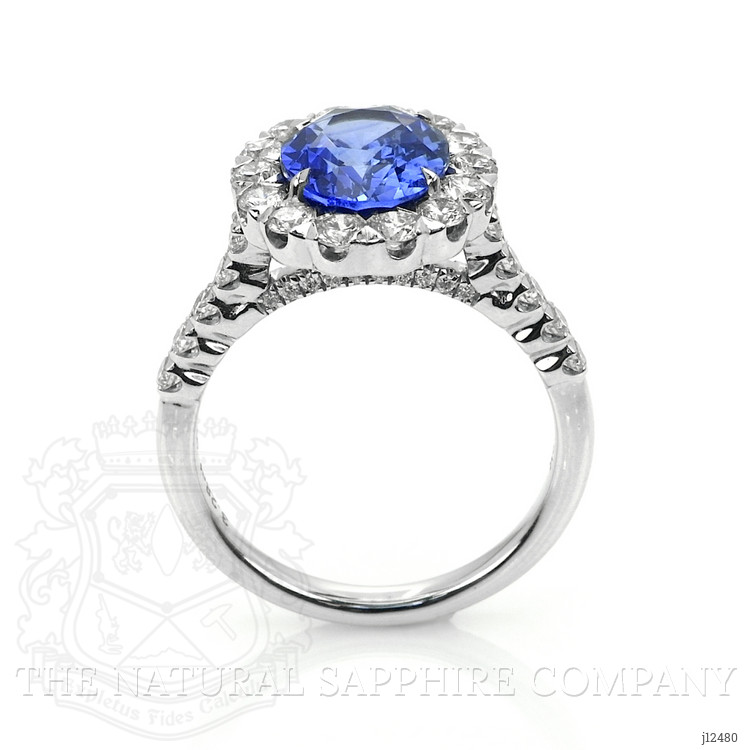 3.28 Ct. Blue Sapphire and Natural Diamond Pave Ring, 18K White Gold