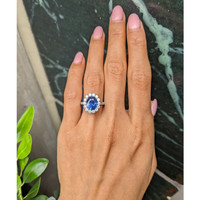 3.28 Ct. Blue Sapphire and Natural Diamond Pave Ring, 18K White Gold Life Style