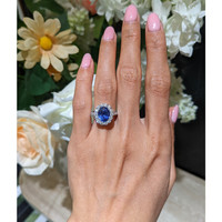 3.28 Ct. Blue Sapphire and Natural Diamond Pave Ring, 18K White Gold Life Style