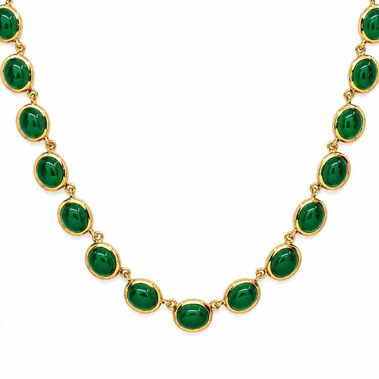 49.83 Ct. Green Agate Bezel Necklace, 22K Gold Plated Silver