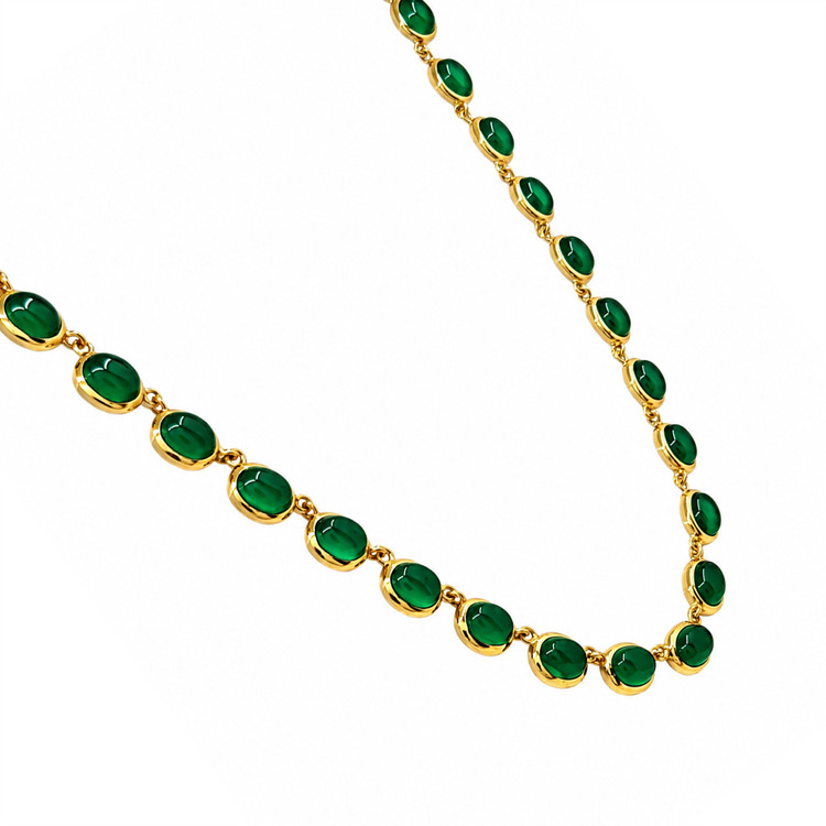 49.83 Ct. Green Agate Bezel Necklace, 22K Gold Plated Silver