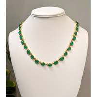 49.83 Ct. Green Agate Bezel Necklace, 22K Gold Plated Silver Life Style