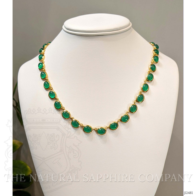 49.83 Ct. Green Agate Bezel Necklace, 22K Gold Plated Silver