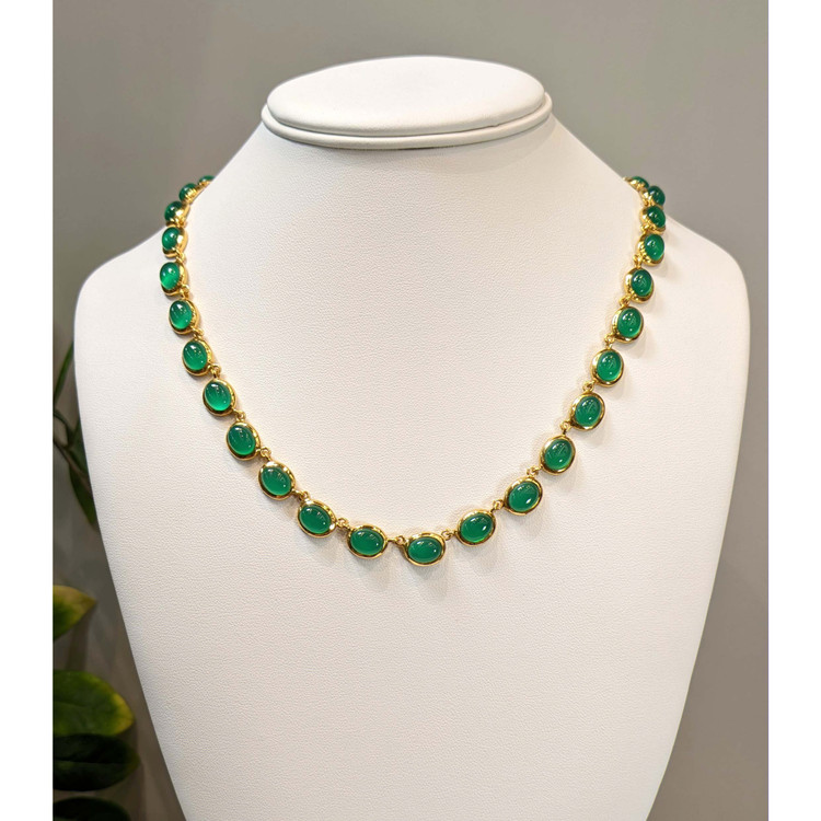 49.83 Ct. Green Agate Bezel Necklace, 22K Gold Plated Silver