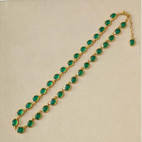 49.83 Ct. Green Agate Bezel Necklace, 22K Gold Plated Silver Life Style