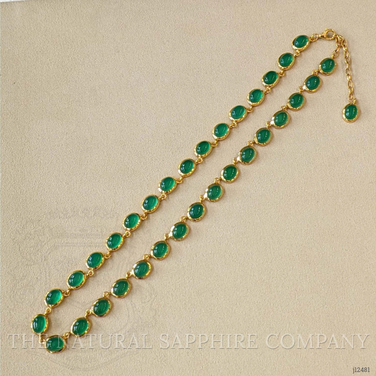 49.83 Ct. Green Agate Bezel Necklace, 22K Gold Plated Silver