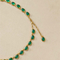 49.83 Ct. Green Agate Bezel Necklace, 22K Gold Plated Silver Life Style