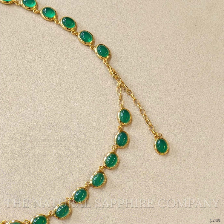 49.83 Ct. Green Agate Bezel Necklace, 22K Gold Plated Silver