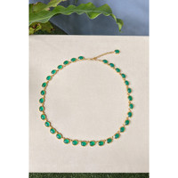 49.83 Ct. Green Agate Bezel Necklace, 22K Gold Plated Silver Life Style
