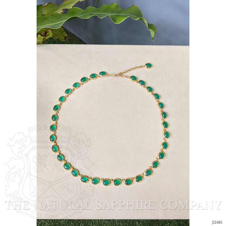 49.83 Ct. Green Agate Bezel Necklace, 22K Gold Plated Silver