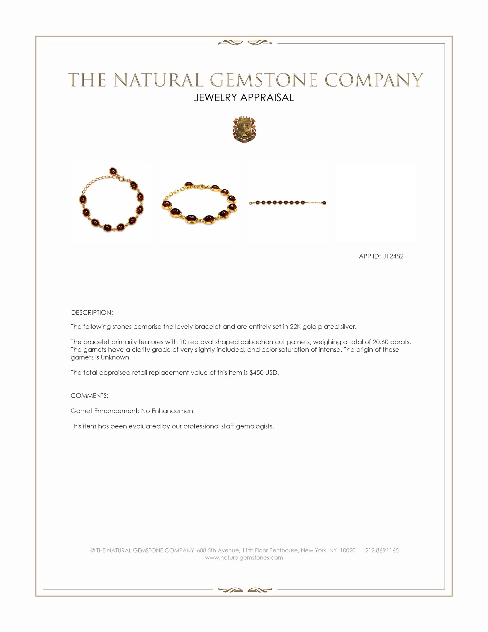 20.60 Ct.Tw. Red Garnet Bezel Bracelet, 22K Gold Plated Silver