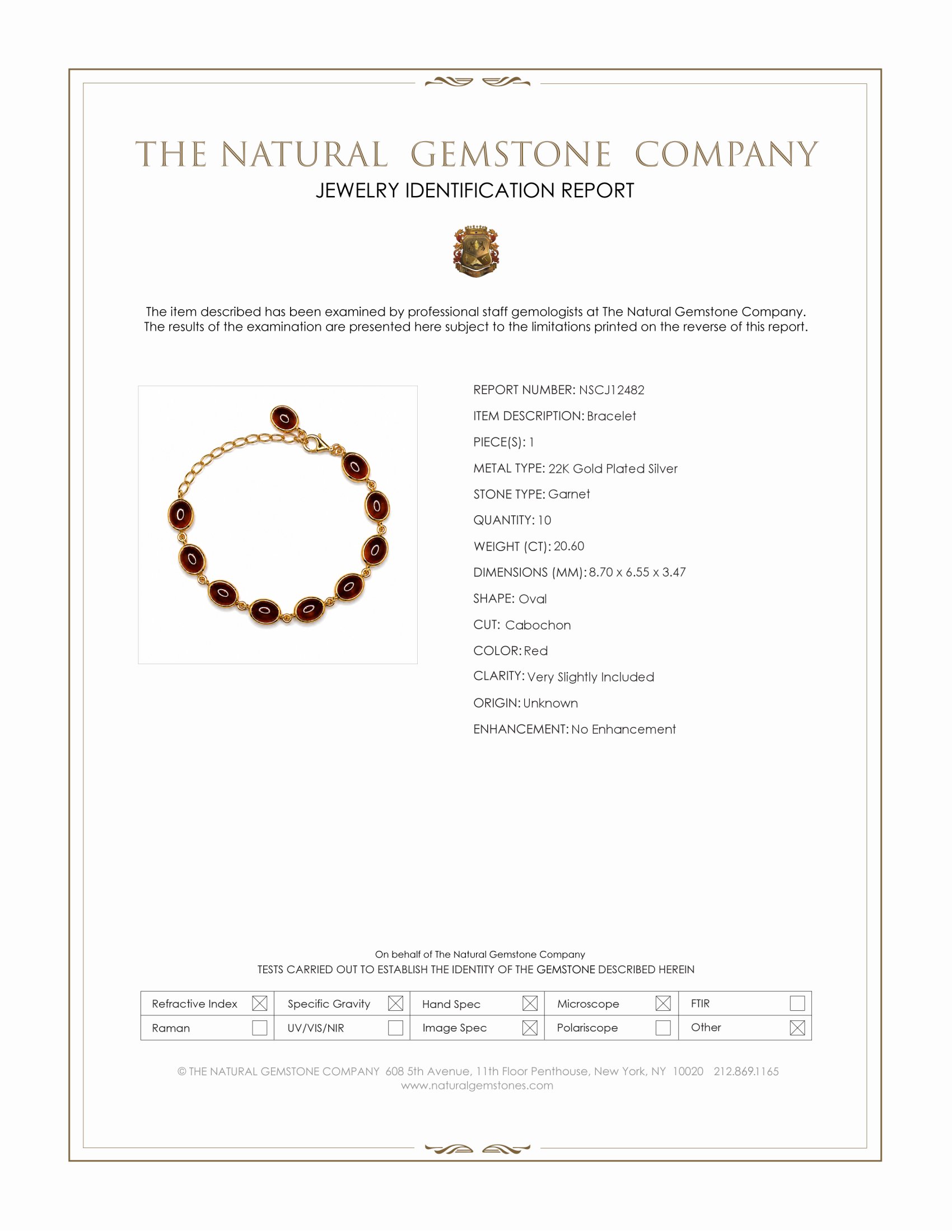 20.60 Ct.Tw. Red Garnet Bezel Bracelet, 22K Gold Plated Silver