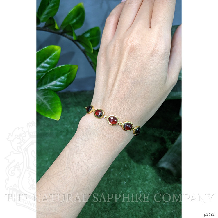 20.60 Ct.Tw. Red Garnet Bezel Bracelet, 22K Gold Plated Silver