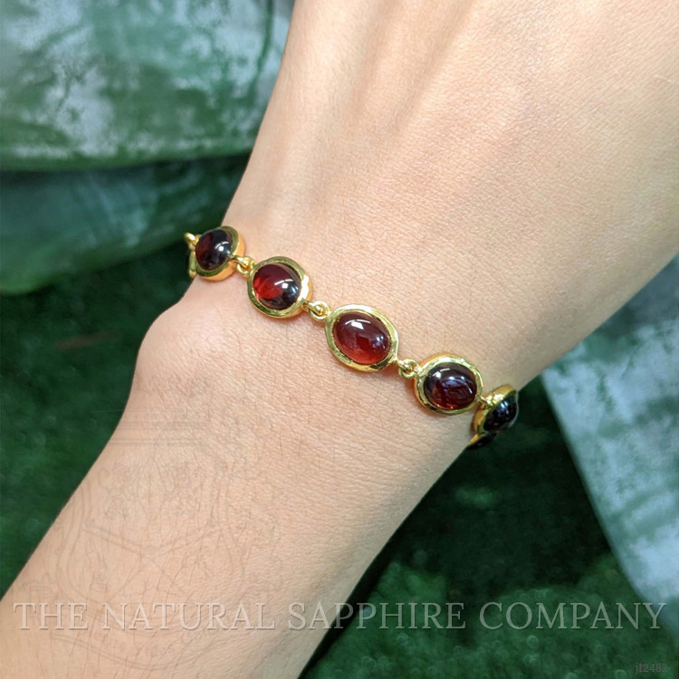 20.60 Ct.Tw. Red Garnet Bezel Bracelet, 22K Gold Plated Silver