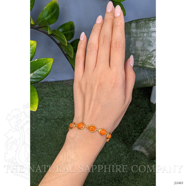 14.60 Ct.Tw. Orange Opal Bezel Bracelet, 22K Gold Plated Silver